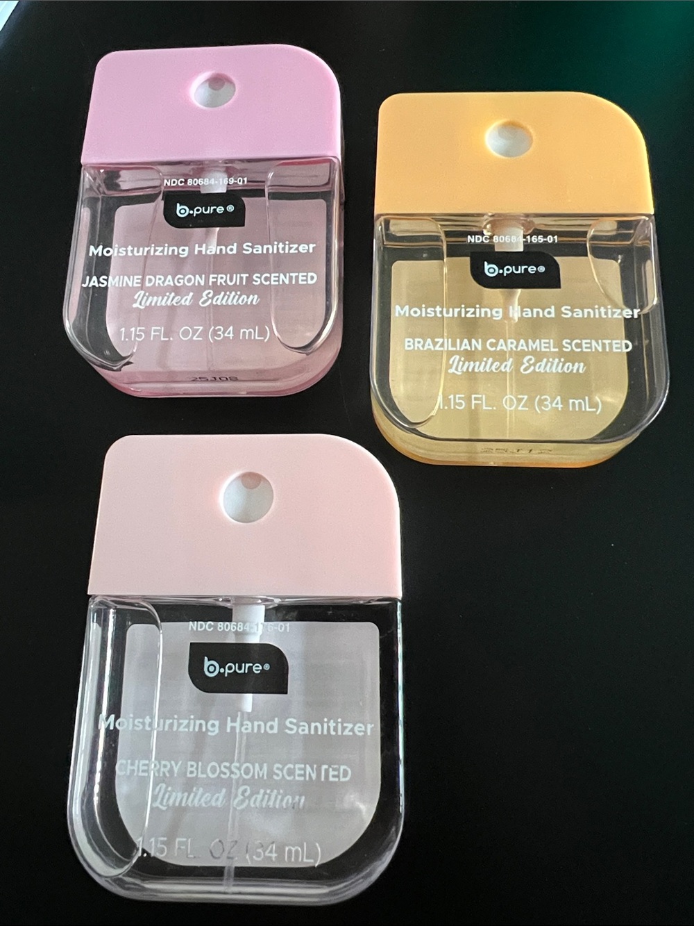 b-pure Sanitizer Trio - Jasmine Dragon Fruit, Brazilian Caramel, Cherry Blossom